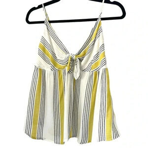 Tie Front Striped Tank Top Yellow